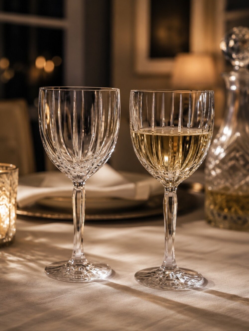 Marquis by Waterford Omega Crystal Wine Glasses Set of 2 Etched Signed